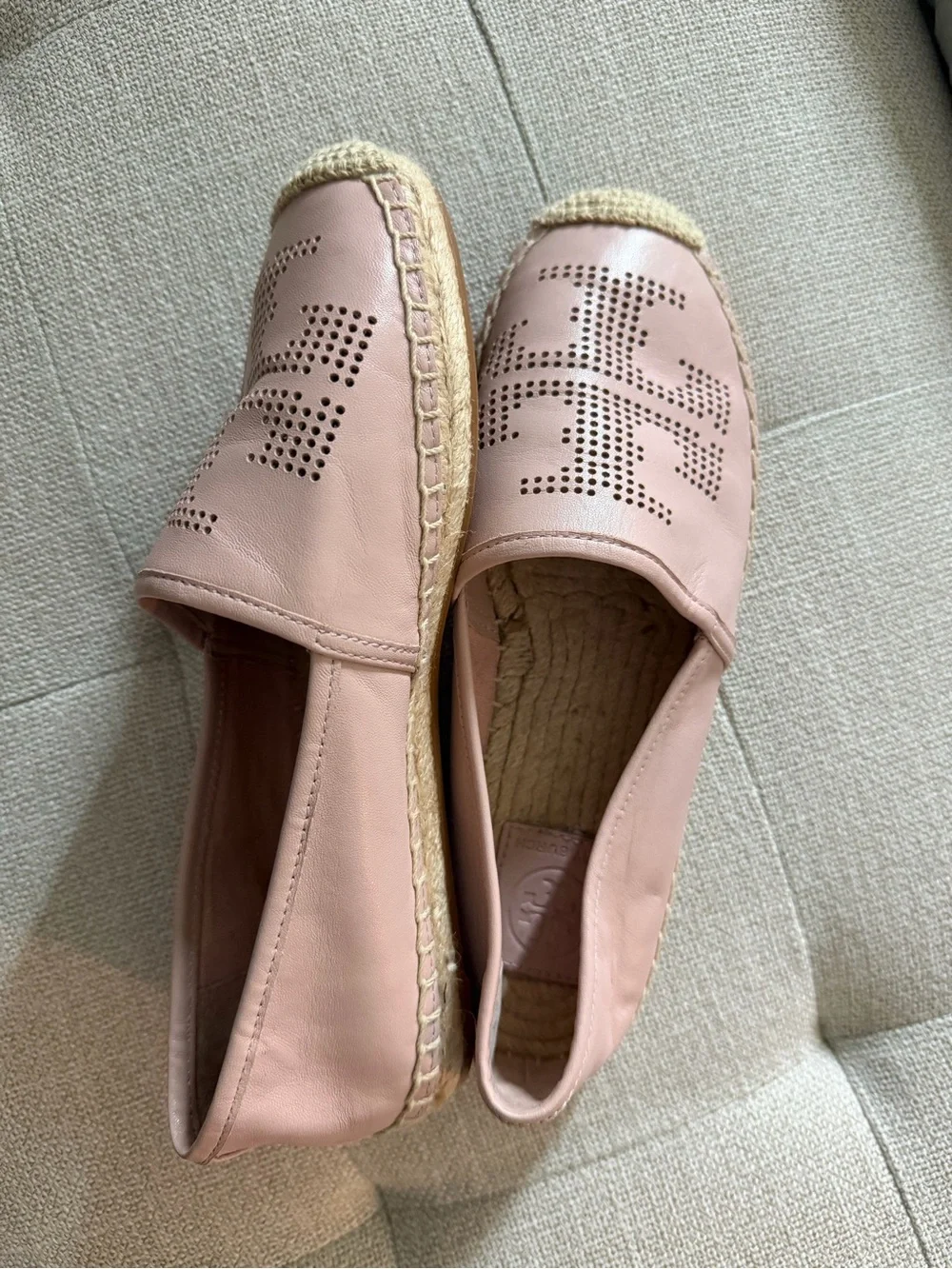 Tory Burch Blush Pink Perforated Leather Espadrille Flats